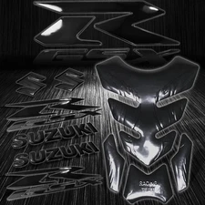 Black Tribal Fire Gas/Fuel Tank Pad+3D 8" Logo+Suzuki GSXR 2-Tone Emblem Sticker