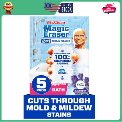 Mr. Clean Magic Eraser Bathroom Cleaner Sponge, Soap Scum Remover, Lavender, 5ct