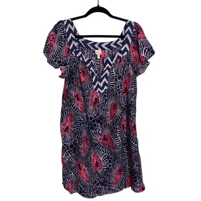 Milly Cabana Medium Floral Mini Dress Cotton Silk Vacation Tropical Short Sleeve
