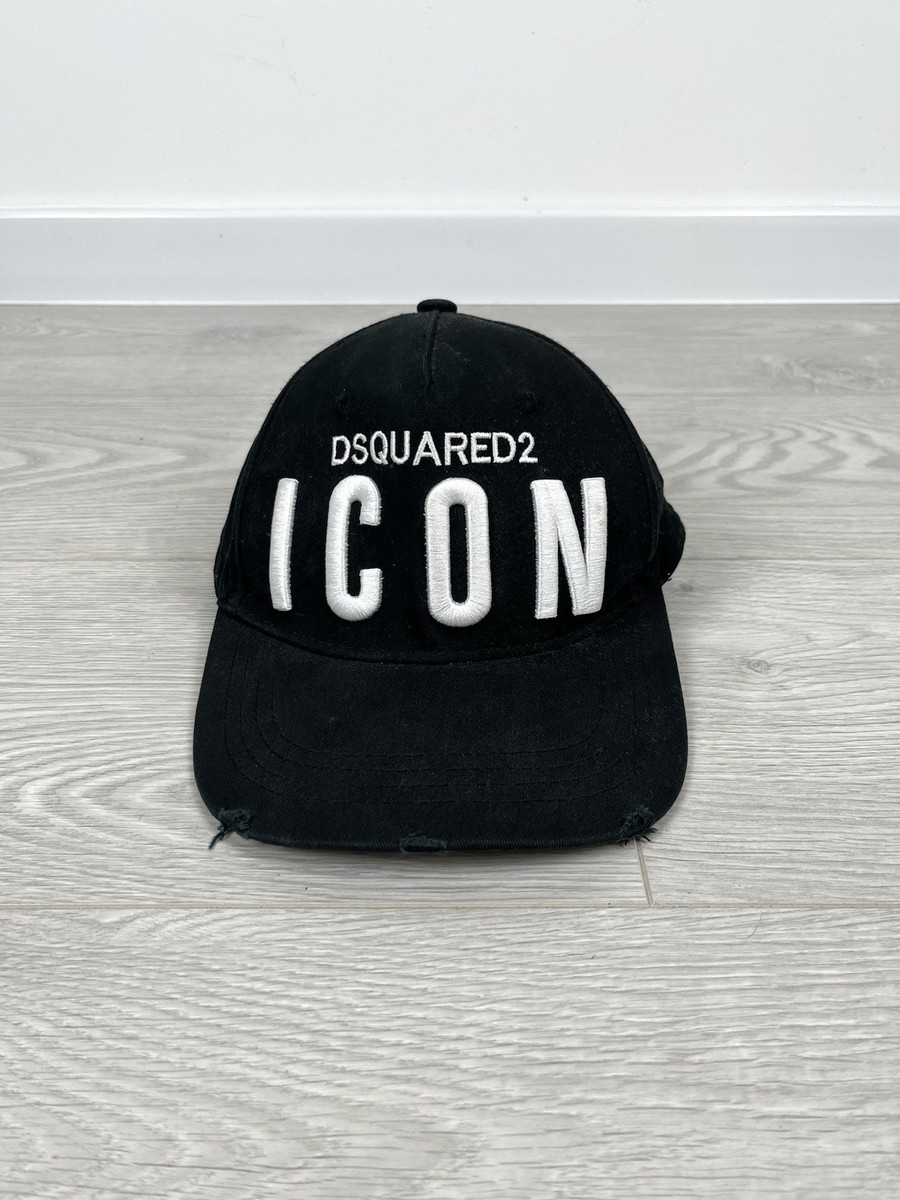 Dsquared2 ICON Black Logo Cotton Distressed Cap One Size | eBay