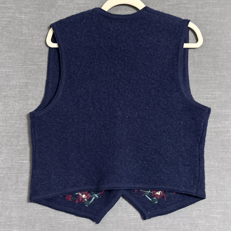 Vintage Talbots Sweater Vest Large Blue Wool Embroidered Floral 90s Preppy Boho - Image 3 of 4