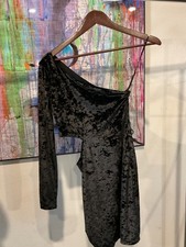 Alice + Olivia Women’s Black Crushed Velvet One Shoulder Cutout Mini Dress Size