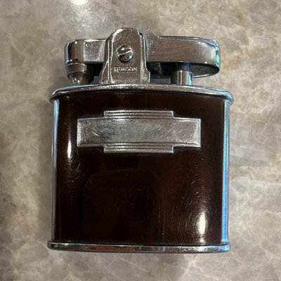 Ronson Standard Pocket Lighter Brown Case Chrome Trim Marked Ronson