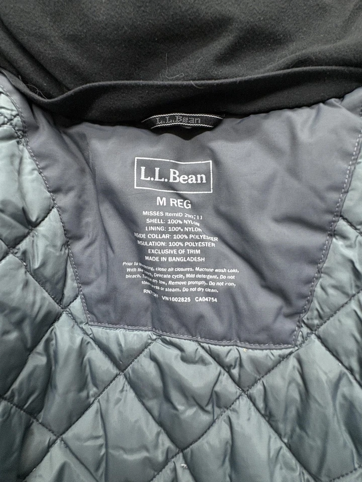 Chaqueta LL Bean Mujer Gris Medio Negro TEK 2 Acolchada Con Capucha Parka Abrigo Exterior Foto 4 de 4