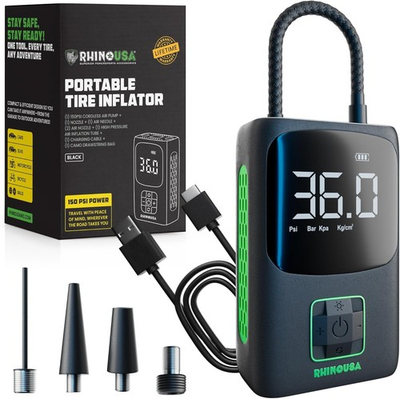 #ad Rhino USA 150 PSI Portable Tire Inflator Air Compressor Digital Gauge USB $84.95