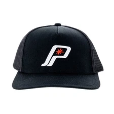Polaris Mens Black Retro Logo Mesh Snapback Hat Antique Brass Buckle Closure