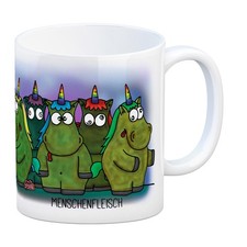 Honeycorns Kaffeebecher mit Einhorn Motiv und Spruch: Menschenfleisch Büro