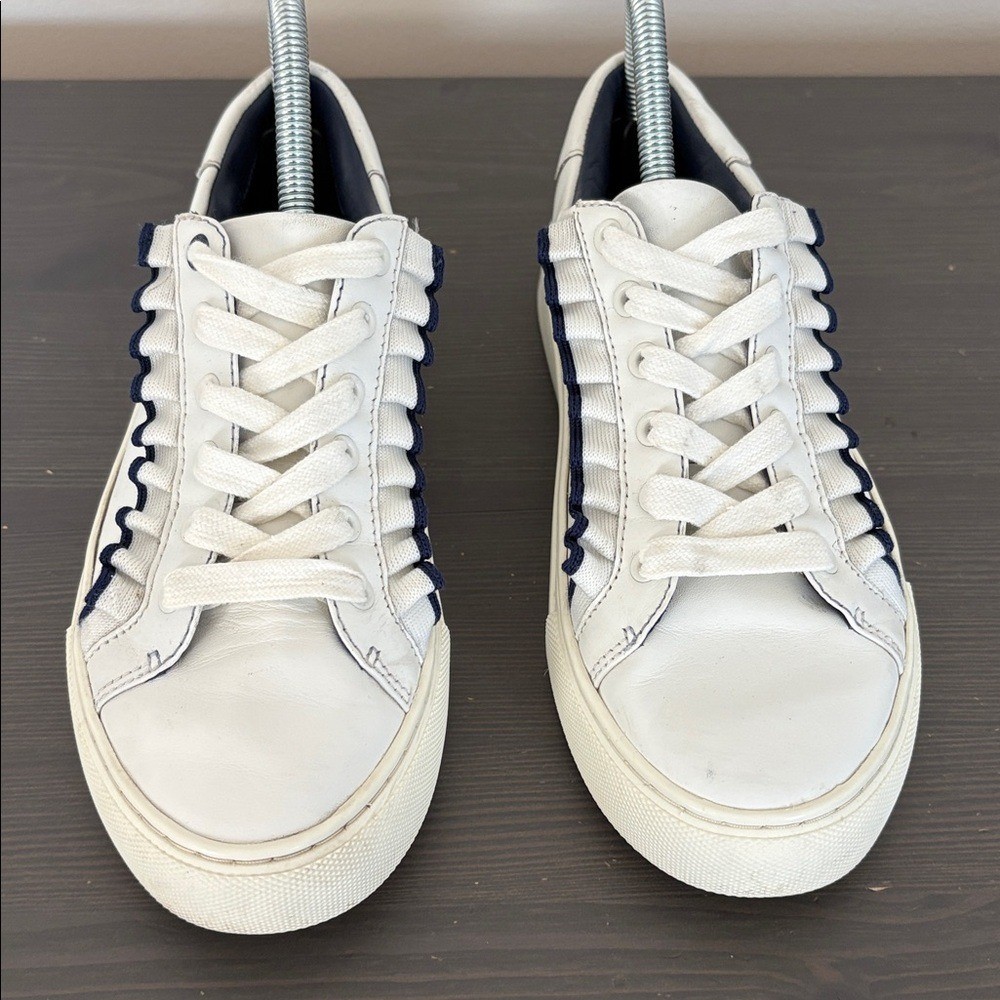 Tory Burch Sport White Leather Ruffle Low Top Sneakers Lace Up Size 7 *READ* thumbnail 3