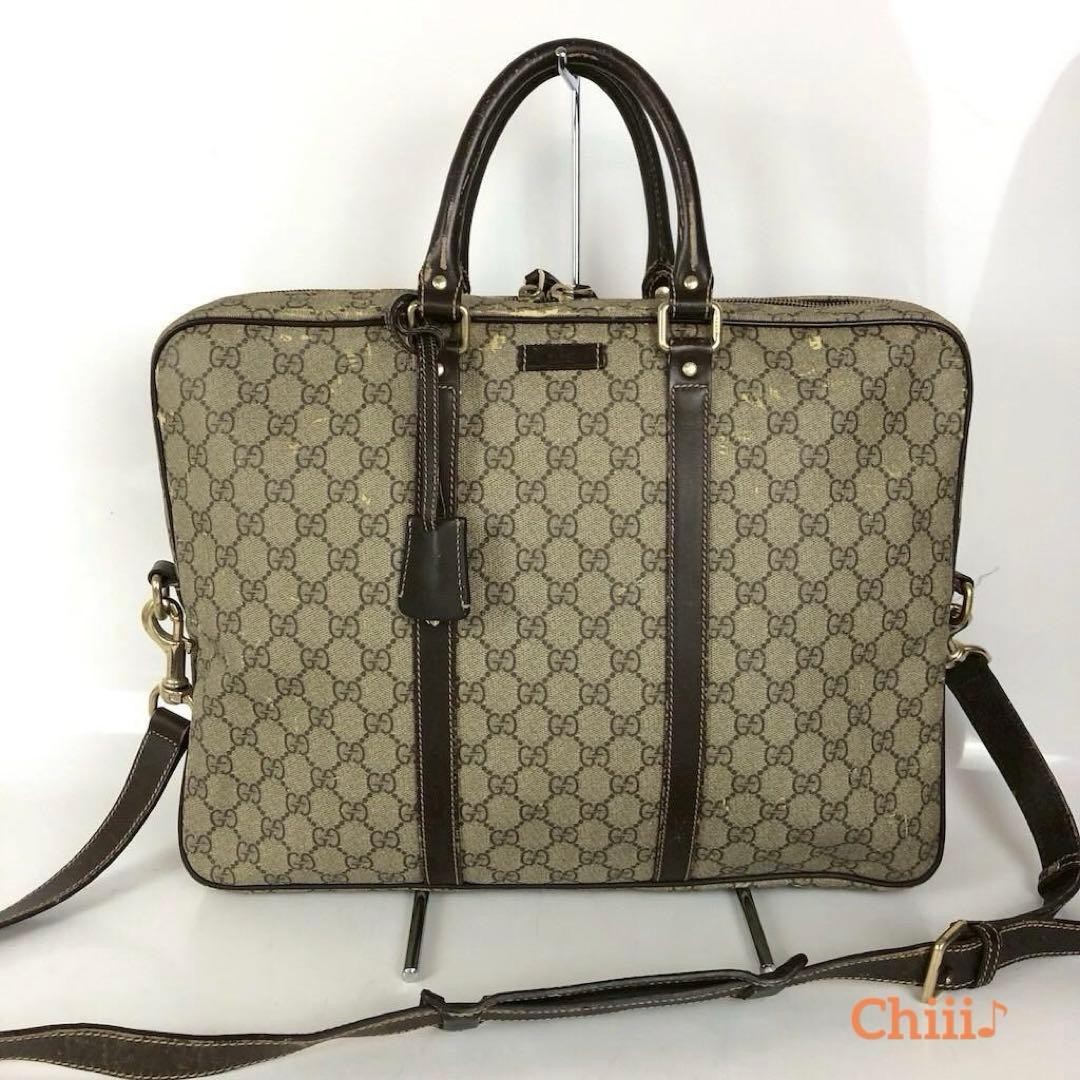 GUCCI GG Supreme 2WAY Business Briefcase Messenger Laptop Brown 40cm Authentic