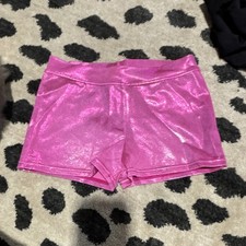 Girls Shiny Pink Dance Shorts Kids Activewear Gymnastics Ballet Cheer Costume