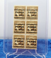 1925 US Scott 582 Warren G Harding 1 1/2 Cent Pre Canceled Block of 6 Fargo ND