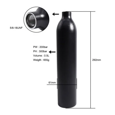 5/8-18UNF 4500psi PCP Paintball 0.5L HPA Cylinder Alloy Air Diving Tank Bottle - Photo 1/4