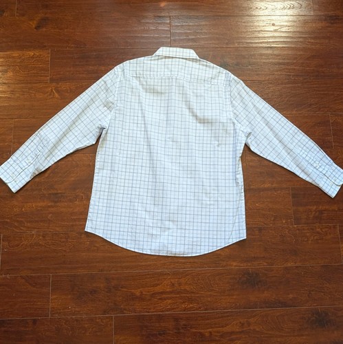 Camicia Haggar uomo 16-16 1/2 32-33 slim fit manica lunga con bottoni blu bianca a quadri - Foto 4 di 8