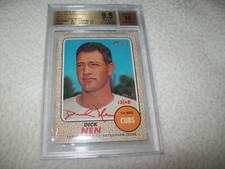 2017 TOPPS HERITAGE RED INK DICK NEN AUTO SIGNED #D/68 CHICAGO CUBS BGS 9.5