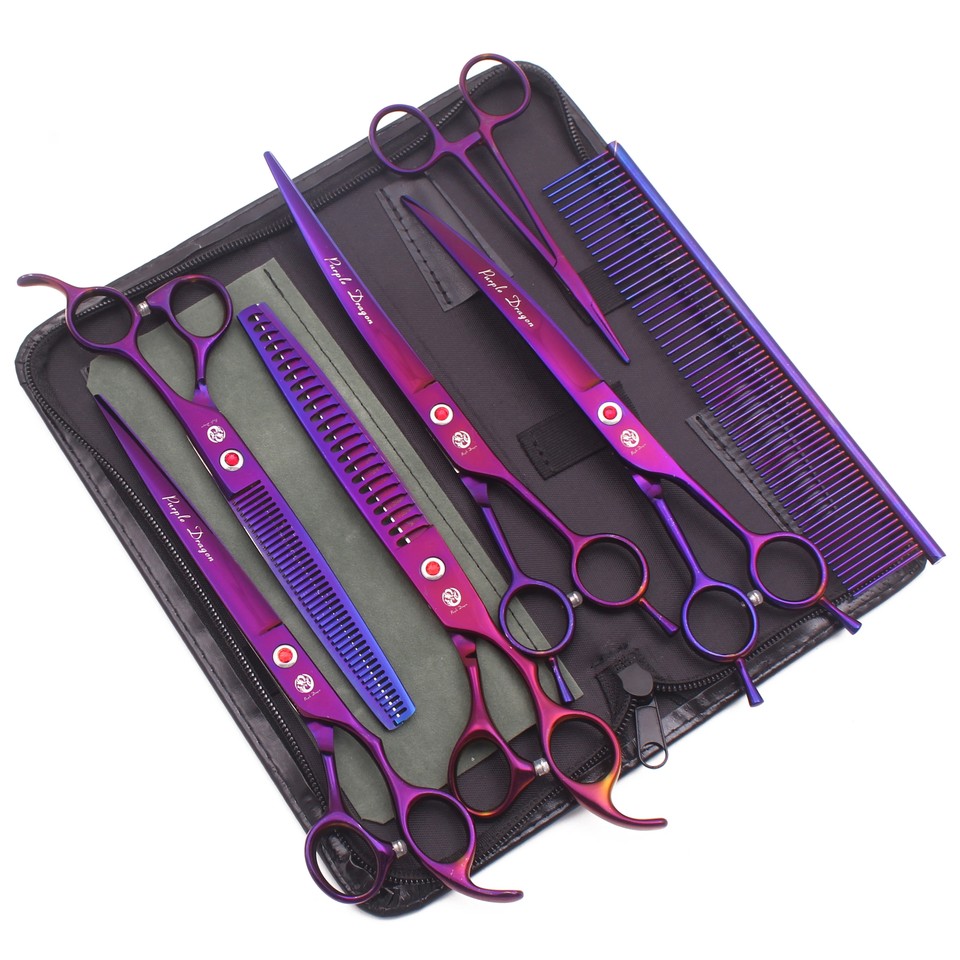 Purple Dragon 8 Inch Dog Grooming Scissors Thinning Shears Professional