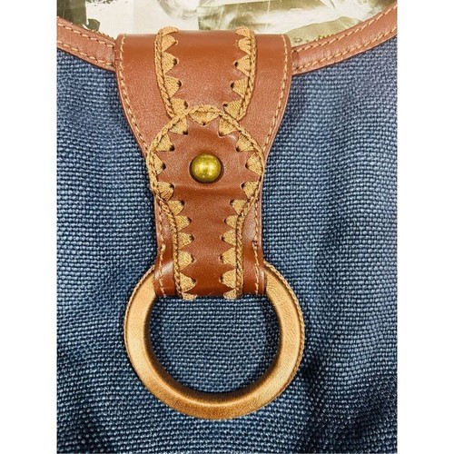 Isabella Fiore Boho Navy Blue Canvas & Embroidered Leather Satchel Shoulder Bag - Picture 9 of 9