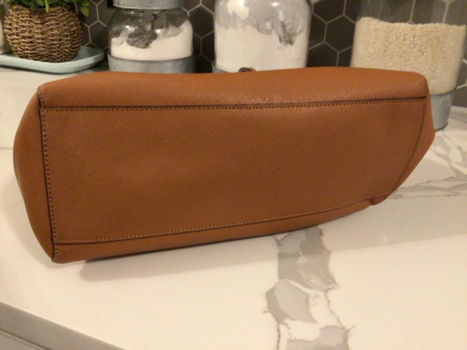 Borsa media Tory Burch Emerson tela pelle marrone caramello