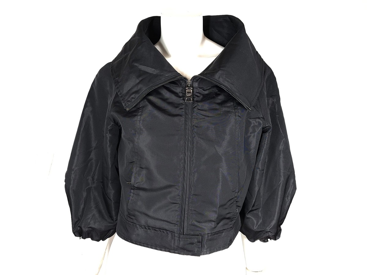 Prada Women's Cropped Light Jacket Cowl Collar Silk Black Prada Women's Cropped Light Jacket Cowl Collar Silk Black