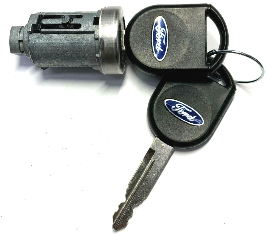 FOR FORD OEM IGNITION SWITCH LOCK CYLINDER W/2 TRANSPONDER CHIPPED BLUE LOGO KEY - Image 4 of 4