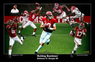 ALABAMA FOOTBALL BULLDOG BEATDOWN OF GEORGIA 2020 WADDLE JONES SMITH PITTS PRINT