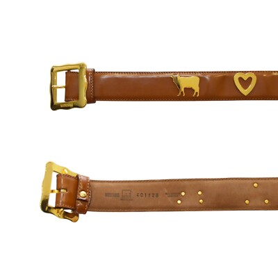 Moschino Brown Shiny Leather Gold Tone Heart & Cows Buckle  display picture 2