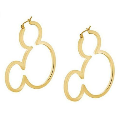Classic Women's Mickey Mouse Outline Hoop Earrings 14K Yellow Gold
