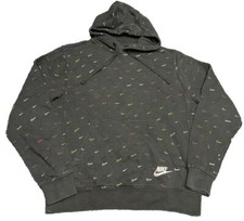 Nike Sweatshirt S Hoodie Black Sportswear Club Fleece AOP All Over Swoosh I3