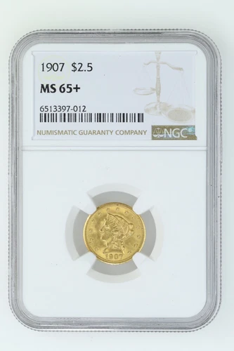 1907 $2.5 GOLD Pre-1933 Liberty NGC Certified Ms-65+