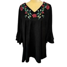 Umgee Dress Women's Black M Floral Faux Suede Embroidered Boho Bohemian style