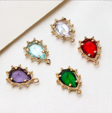 10pc CZ Pave Crystal Teardrop Pendant,Zircon Water Drop Gemstone Charm With Loop