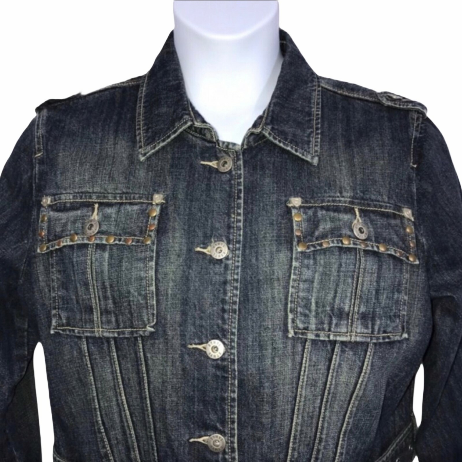 Ethyl Studded Embellished Belt Denim Jean Jacket … - image 2