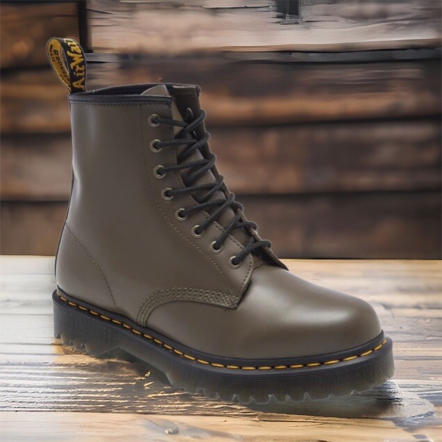 Dr Martens 1460 BEX boot in khaki grey. Men’s 8 or Wonens 9 1460 Bex Smooth Leather Lace Up Boots in Khaki Grey | Dr  main image 2