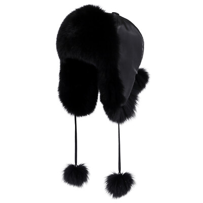 Women's Real Fox Fur Trapper Hat Raccoon Fur Russian Ushanka Ear Flap Bomber Cap