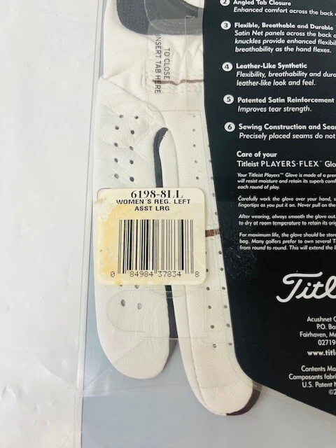 Guantes de golf Titleist Players Flex para mujer, mano izquierda, grandes - NUEVOS Foto 3 de 4