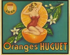 Huguet sexy swimsuit pin up art  fruit  crate label