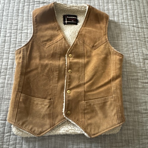 Ralph Edwards Size S Mens Brown V-Neck Pockets Sherpa Lined Snap Vest - Picture 2 of 9