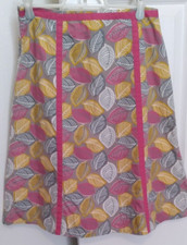 Boden Women's Skirt A Line Gray Pink Yellow Leaves Side Zip Cotton Lined sz 4R