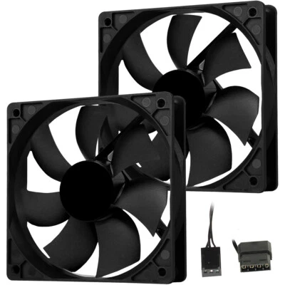 JUSTOP 2 x 12CM Black PC Case Cooling Fan With 3-pin & 4-pin Molex Connector 120mm 12V