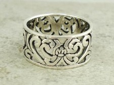 WIDE .925 STERLING SILVER FILIGREE FLORAL BAND RING size 8 style r1724