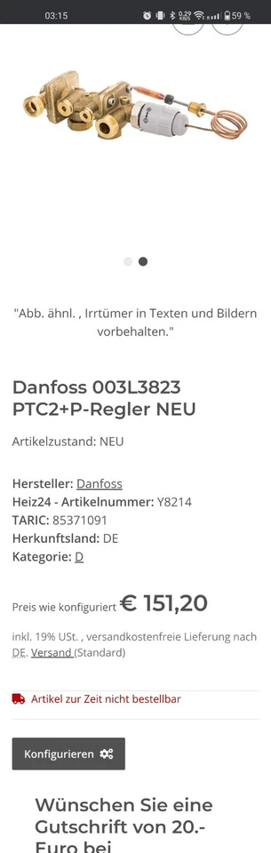 NEU Danfoss 003L3823 PTC2+P-Regler  PTC 2 P Warmwasserthermostat - Bild 2 von 4