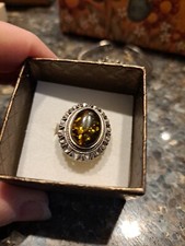 Vintage Sterling Silver 925 Large Smoky Quartz Gemstone Ring Size 8, 5.75g