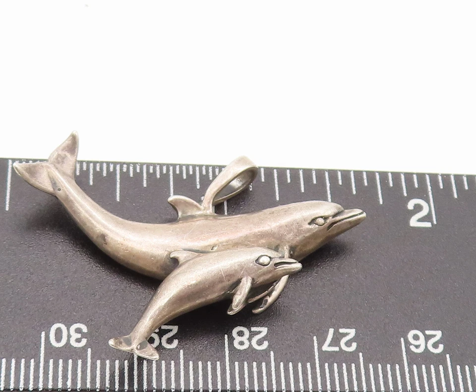 Pingente de golfinhos KABANA 925 prata vintage natação bebê e mamãe PT22374 - Imagem 4 de 4