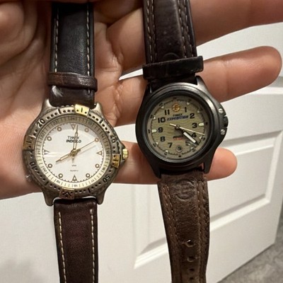 Vintage Timex Indiglo & Expedition Quartz Wristwatch Lot Brown Leather Analog
