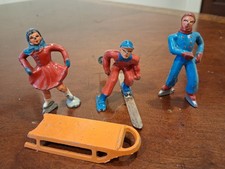 4 Barclay Manoil Antique Winter Scene SKATE SKATER Christmas Lead Metal Figures