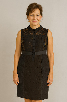 Anthropologie Byron Lars Dress Womens 18W Lace Floral Textured Belted Sheath New
