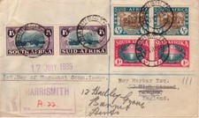 AFRIQUE DU SUD - LETTRE FIRST DAY DE HARRISMITH + RECOMMANDE POUR OXFORD 1939
