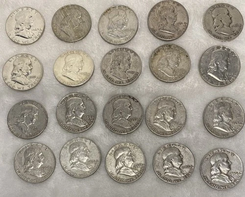 $10 1951-1963 Franklin Half-Dollars - 90% Silver 20-Coin Roll - Silver Bullion