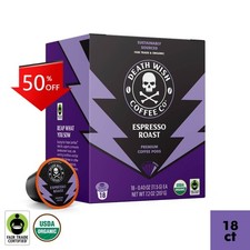 Death Wish Coffee Organic and Fair Trade Espresso Roast Coffee Pods 18ct/7.2oz
