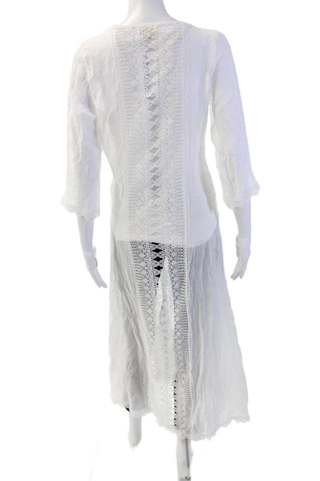 Plumero Elan para mujer Battenberg con ribete de encaje manga larga corbata delantera blanco talla S Foto 3 de 4