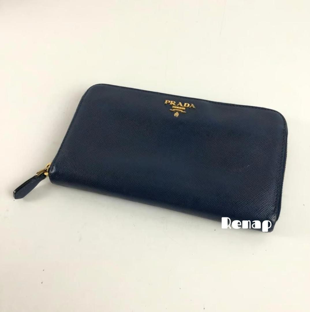 Prada Blue Round Zipper Long Wallet for Women Luxury Brand